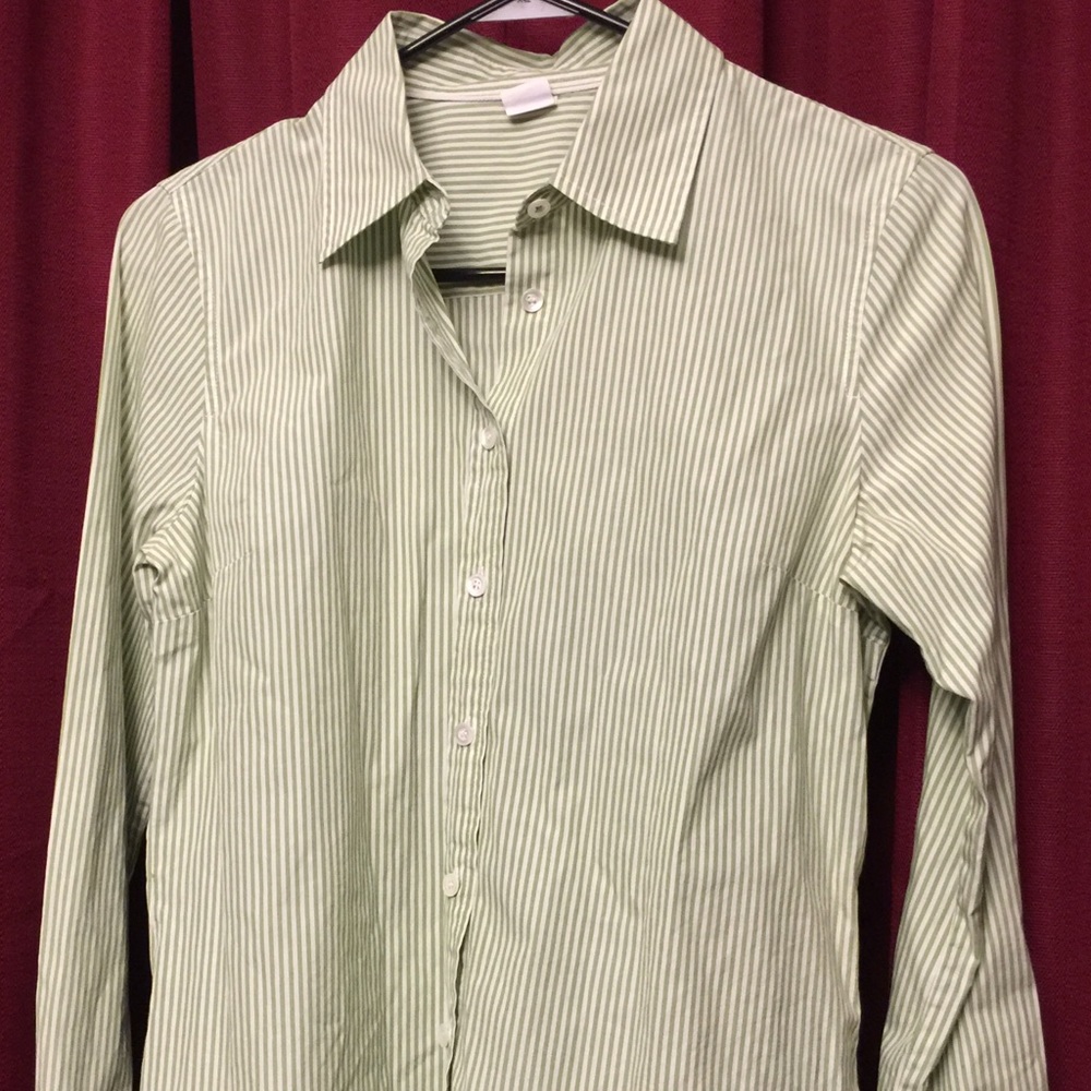 J. Crew Button Up, Green/White Stripe-Medium Slim